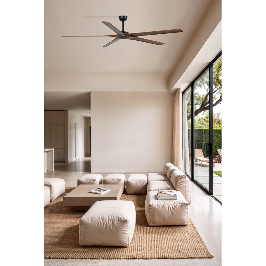 FARO 34190WT - BIGWOOD XL kattotuuletin mänty/musta, halkaisija 200 cm Wi-Fi Tuya + kaukosäädin