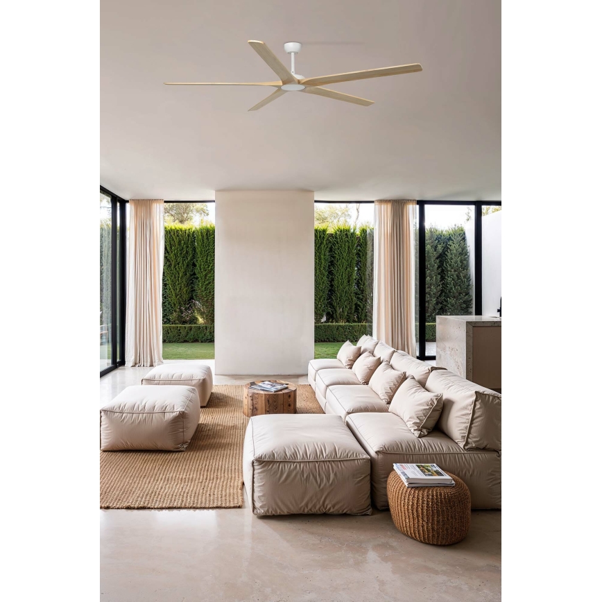 FARO 34191WT - Kattoilmaisin BIGWOOD XL mänty/valkoinen halkaisija 200 cm Wi-Fi Tuya + kaukosäädin