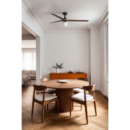 FARO 34276-11L - Kattoilmaisin KLIM L 1xE27/15W/230V pähkinä/musta halkaisija 150 cm + kaukosäädin