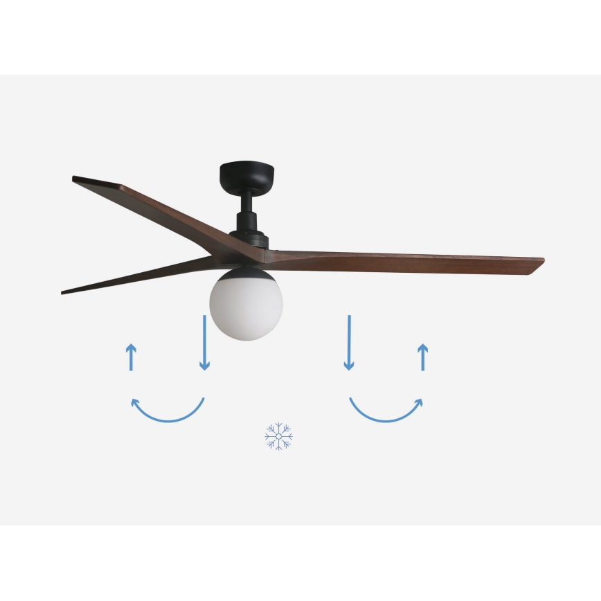 FARO 34276-11L - Kattoilmaisin KLIM L 1xE27/15W/230V pähkinä/musta halkaisija 150 cm + kaukosäädin