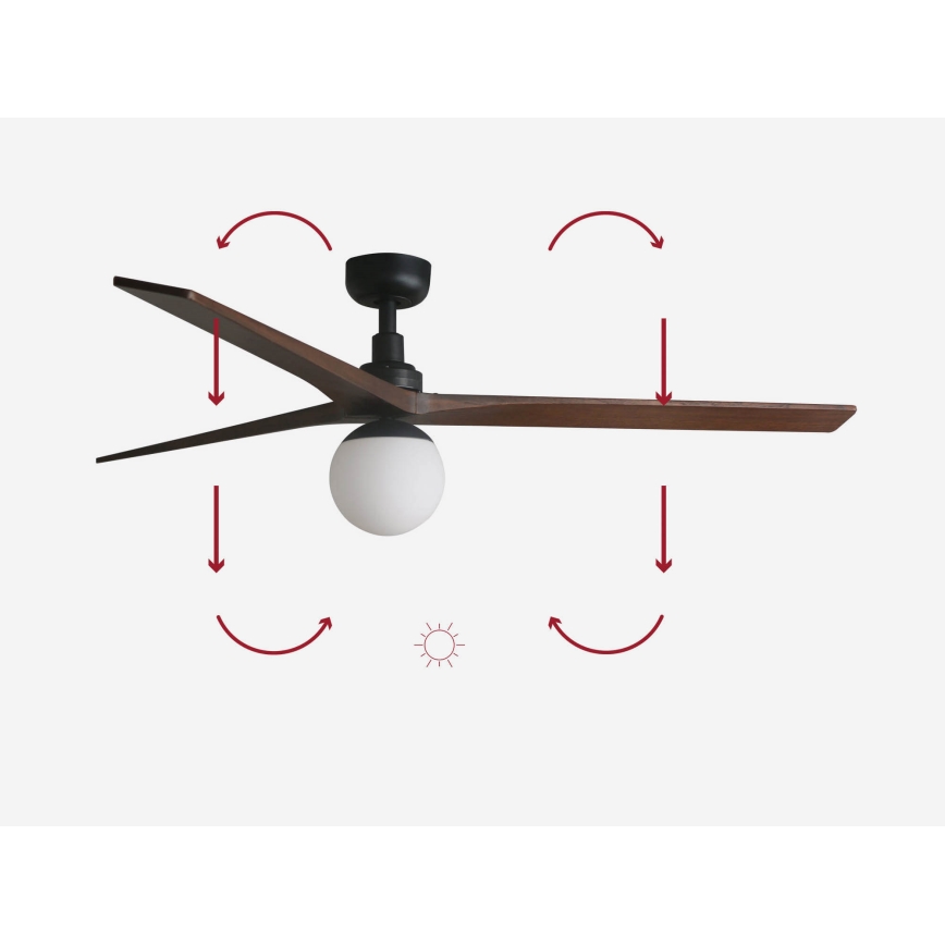 FARO 34276-11L - Kattoilmaisin KLIM L 1xE27/15W/230V pähkinä/musta halkaisija 150 cm + kaukosäädin