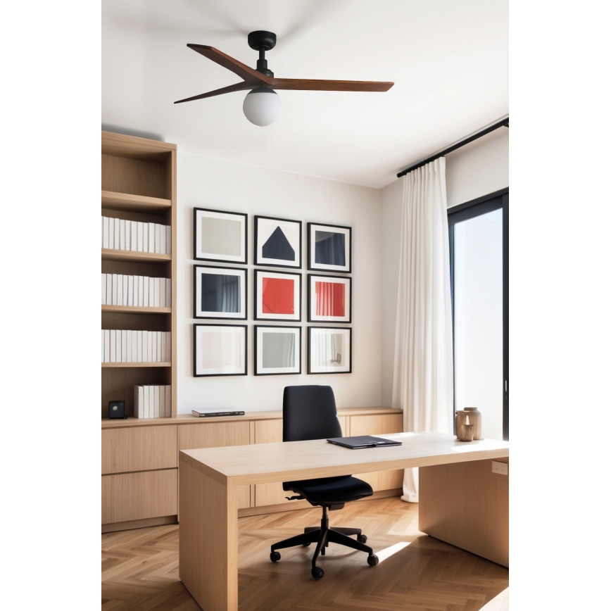 FARO 34277WT-11L - Kattoilmaisin KLIM M 1xE27/15W/230V pähkinä/musta halkaisija 125 cm Wi-Fi Tuya + kaukosäädin