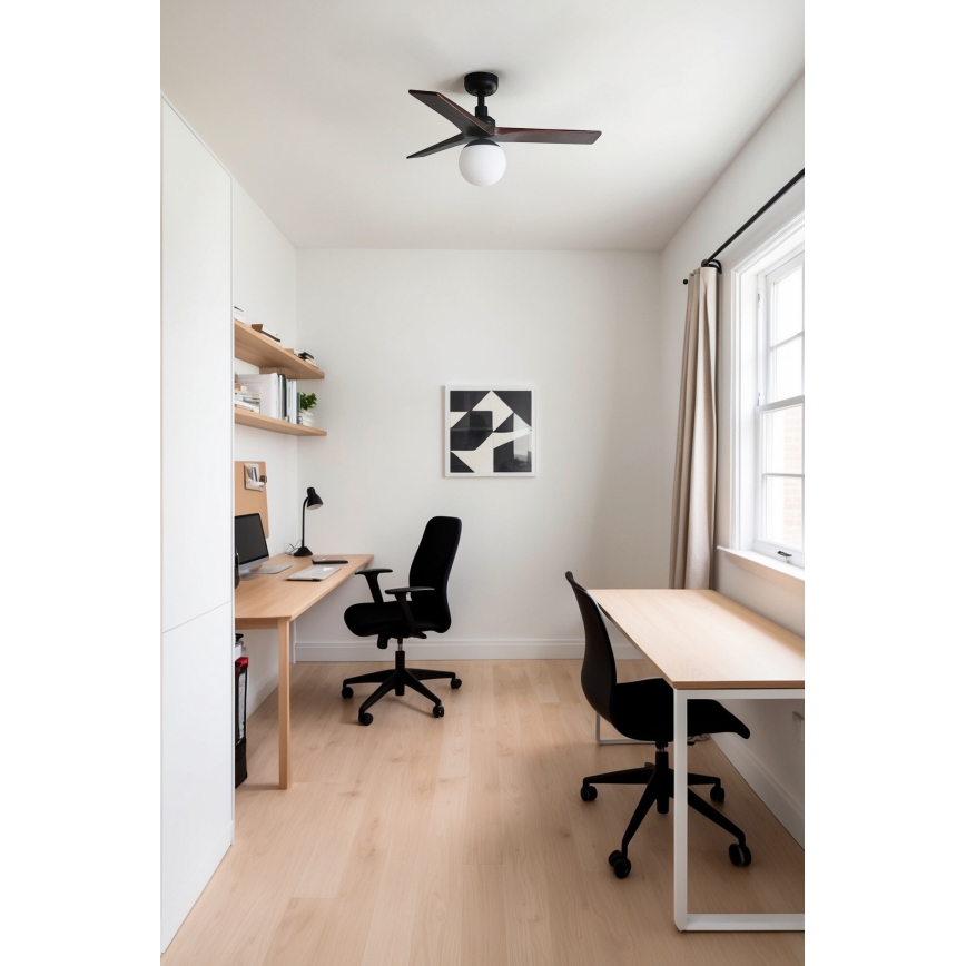 FARO 34278-11L - Kattoilmaisin KLIM S 1xE27/15W/230V pähkinä/musta halkaisija 92,5 cm + kaukosäädin