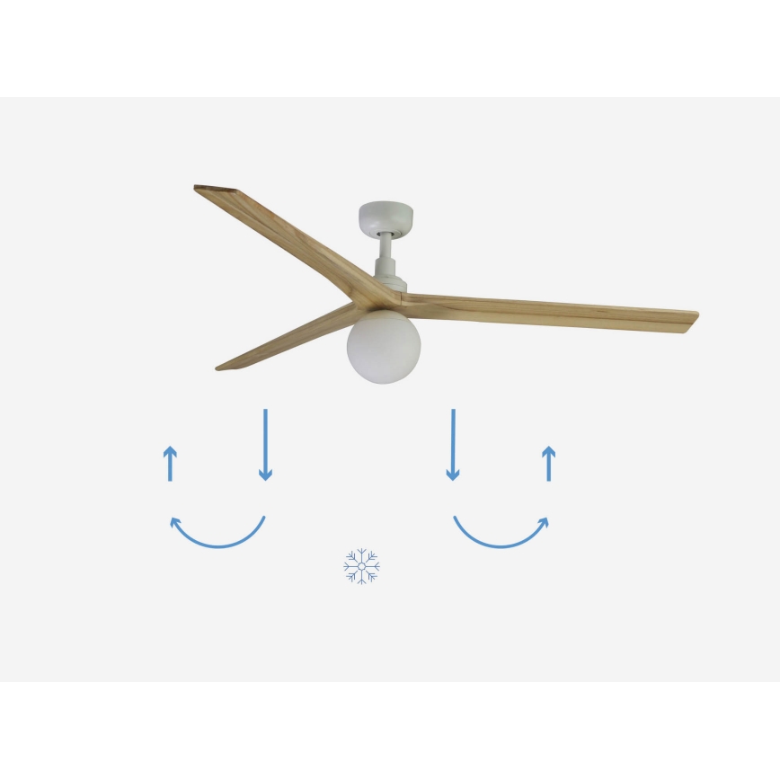 FARO 34279-11L - Kattoilmaisin KLIM L 1xE27/15W/230V tammi/valkoinen halkaisija 150 cm + kaukosäädin