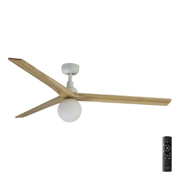 FARO 34279-11L - Kattoilmaisin KLIM L 1xE27/15W/230V tammi/valkoinen halkaisija 150 cm + kaukosäädin