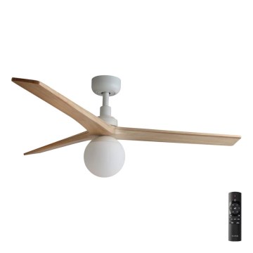 FARO 34280-11L - Kattotuuletin KLIM M 1xE27/15W/230V mänty/valkoinen halkaisija 125 cm + kauko-ohjaus