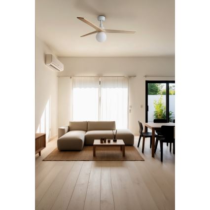 FARO 34280-11L - Kattotuuletin KLIM M 1xE27/15W/230V mänty/valkoinen halkaisija 125 cm + kauko-ohjaus