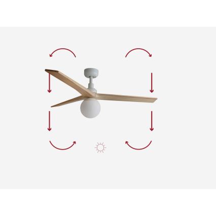 FARO 34280-11L - Kattotuuletin KLIM M 1xE27/15W/230V mänty/valkoinen halkaisija 125 cm + kauko-ohjaus