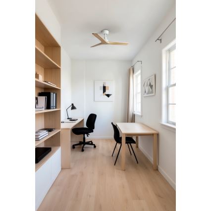 FARO 34281 - Kattotuuletin KLIM S mänty/valkoinen halkaisija 92,5 cm + kauko-ohjaus