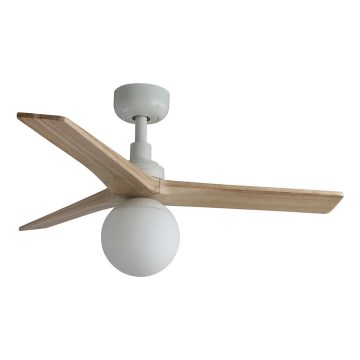 FARO 34281WT-11L - Kattoilmaisin KLIM S 1xE27/15W/230V mänty/valkoinen halkaisija 92,5 cm Wi-Fi Tuya + kaukosäädin