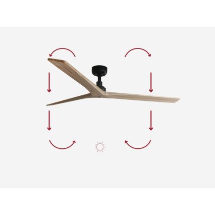 FARO 34282 - Kattoilmaisin KLIM L mänty/musta Ø 150 cm + kaukosäädin