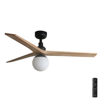 FARO 34283-11L - Kattotuuletin KLIM M 1xE27/15W/230V mänty/musta halkaisija 125 cm + kauko-ohjaus