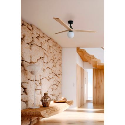 FARO 34283-11L - Kattotuuletin KLIM M 1xE27/15W/230V mänty/musta halkaisija 125 cm + kauko-ohjaus