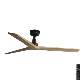 FARO 34283 - Kattoilmaisin KLIM M mänty/musta Ø 125 cm + kaukosäädin