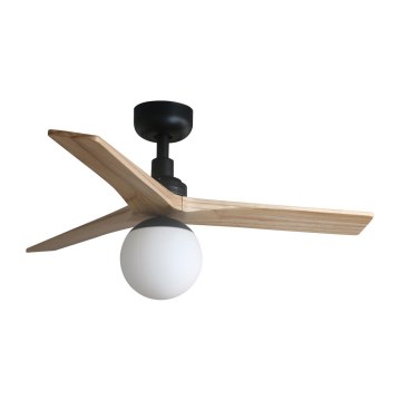 FARO 34284-11L - Kattotuuletin KLIM S 1xE27/15W/230V mänty/musta halkaisija 92,5 cm + kauko-ohjaus