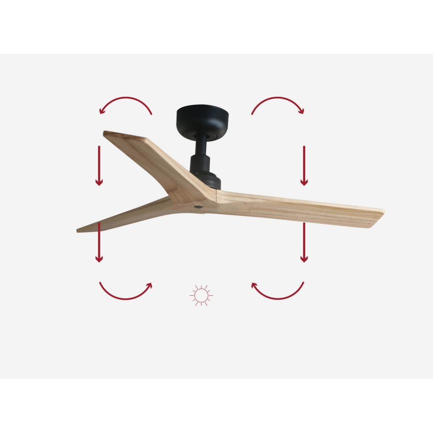 FARO 34284 - Kattotuuletin KLIM S mänty/musta halkaisija 92,5 cm + kauko-ohjaus