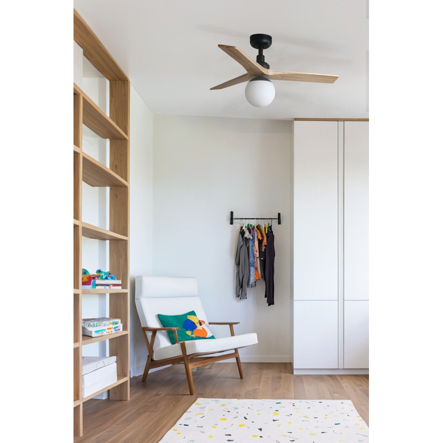 FARO 34284WT-11L - Kattoilmaisin KLIM S 1xE27/15W/230V mänty/musta halkaisija 92,5 cm Wi-Fi Tuya + kaukosäädin