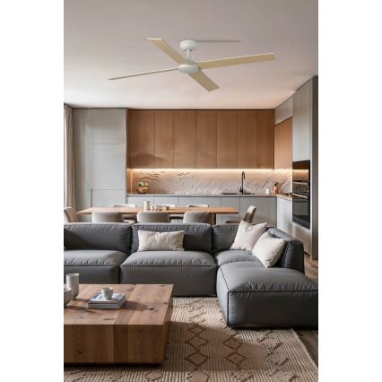 FARO 34355 - Kattotuuletin RUDDER L beige/valkoinen halkaisija 132 cm + kauko-ohjaus