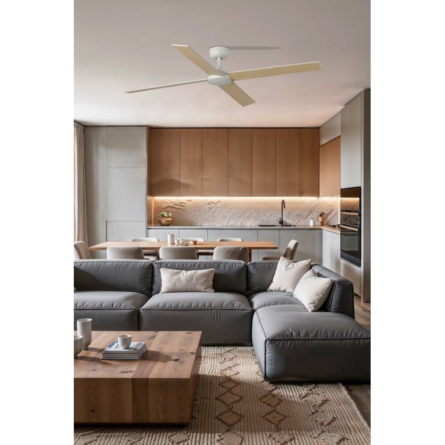 FARO 34355 - Kattotuuletin RUDDER L beige/valkoinen halkaisija 132 cm + kauko-ohjaus