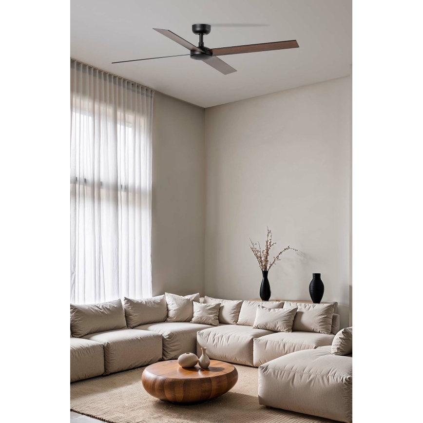 FARO 34356WT - Kattotuuletin RUDDER L ruskea/musta halkaisija 132 cm Wi-Fi Tuya + kauko-ohjaus