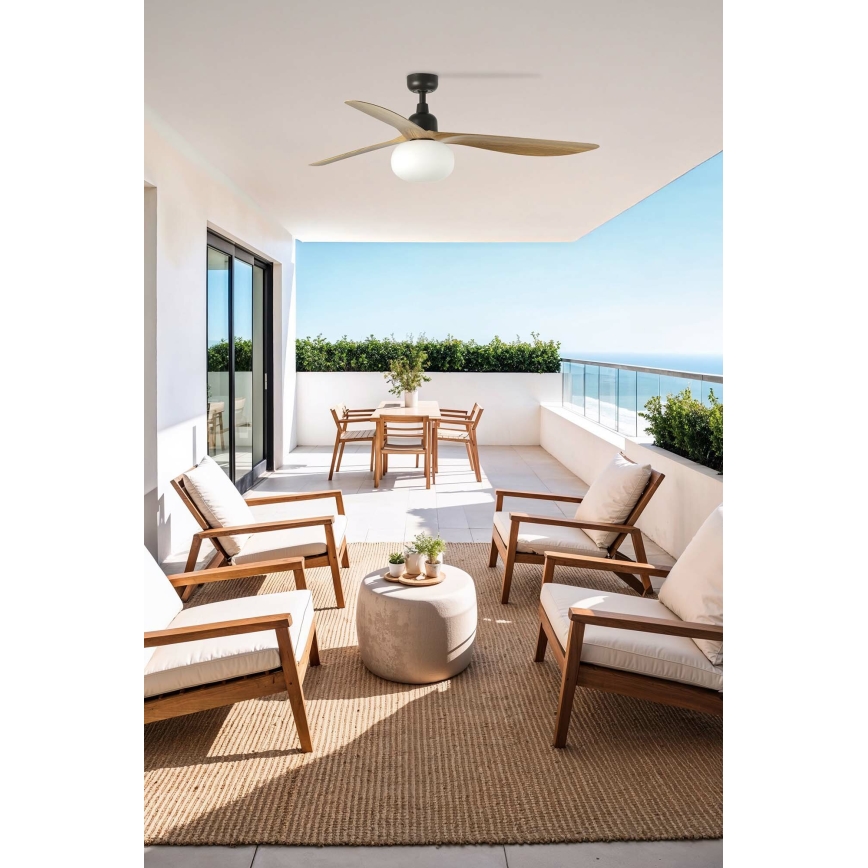 FARO 34360WT-11L - Kattotuuletin OUTWOOD L 1xE27/15W/230V ruskea/musta Ø 150 cm Wi-Fi Tuya IP44 + kauko-ohjain