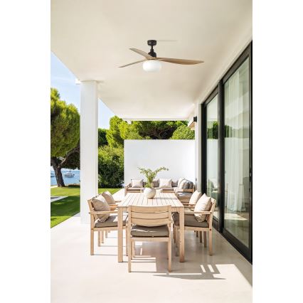 FARO 34360WT-11L - Kattotuuletin OUTWOOD L 1xE27/15W/230V ruskea/musta Ø 150 cm Wi-Fi Tuya IP44 + kauko-ohjain