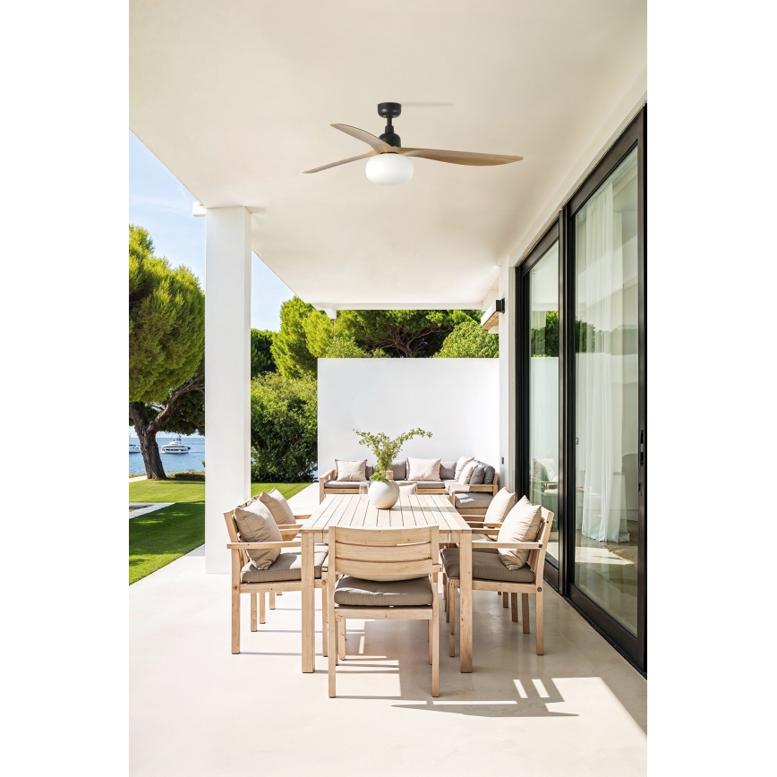 FARO 34360WT-11L - Kattotuuletin OUTWOOD L 1xE27/15W/230V ruskea/musta Ø 150 cm Wi-Fi Tuya IP44 + kauko-ohjain