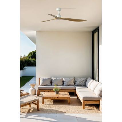 FARO 34361 - Kattotuuletin OUTWOOD L ruskea/valkoinen halkaisija 150 cm IP44 + kauko-ohjaus