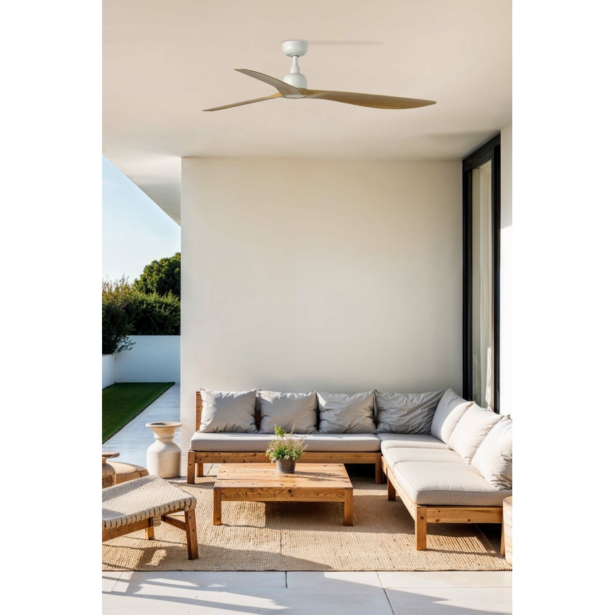 FARO 34361 - Kattotuuletin OUTWOOD L ruskea/valkoinen halkaisija 150 cm IP44 + kauko-ohjaus