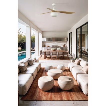 FARO 34361WT-11L - Kattotuuletin OUTWOOD L 1xE27/15W/230V ruskea/valkoinen halkaisija 150 cm Wi-Fi Tuya IP44 + kaukosäädin