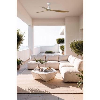 FARO 34361WT - Kattotuuletin OUTWOOD L ruskea/valkoinen, halkaisija 150 cm, Wi-Fi Tuya, IP44 + kaukosäädin