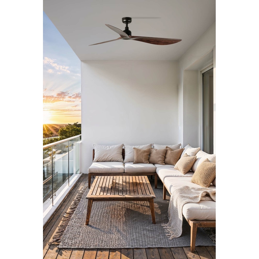 FARO 34362 - Kattotuuletin OUTWOOD L ruskea/musta halkaisija 150 cm IP44 + kauko-ohjaus