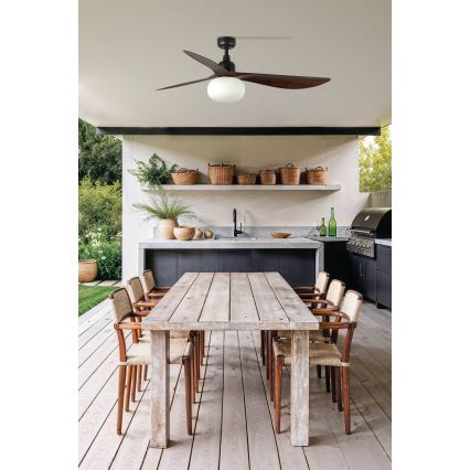 FARO 34362WT-11L - Kattotuuletin OUTWOOD L 1xE27/15W/230V ruskea/musta Ø 150 cm Wi-Fi Tuya IP44 + kaukosäädin