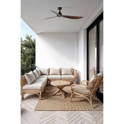 FARO 34362WT - OUTWOOD L kattotuuletin, ruskea/musta, Ø 150 cm, Wi‑Fi (Tuya), IP44 + kaukosäädin