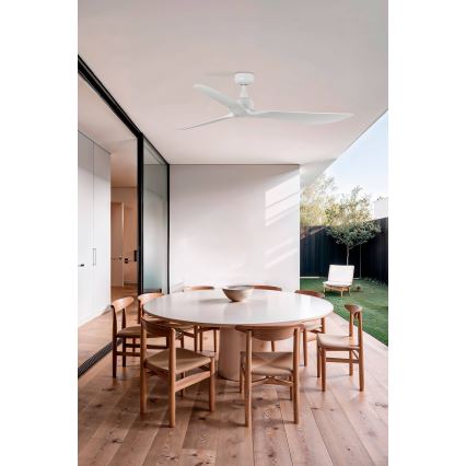 FARO 34363 - Kattotuuletin OUTWOOD L valkoinen halkaisija 150 cm IP44 + kauko-ohjaus