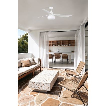 FARO 34363WT-11L - Kattotuuletin OUTWOOD L, 1xE27/15W/230V, valkoinen, halkaisija 150 cm, Tuya Wi-Fi, IP44 + kaukosäädin