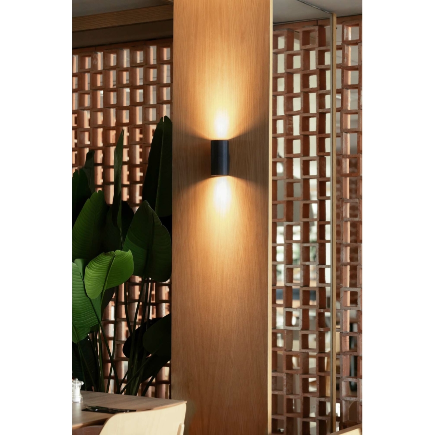 FARO 40543 - Seinävalaisin SOLE 2xGU10/8W/230V musta aallotettu pyöreä