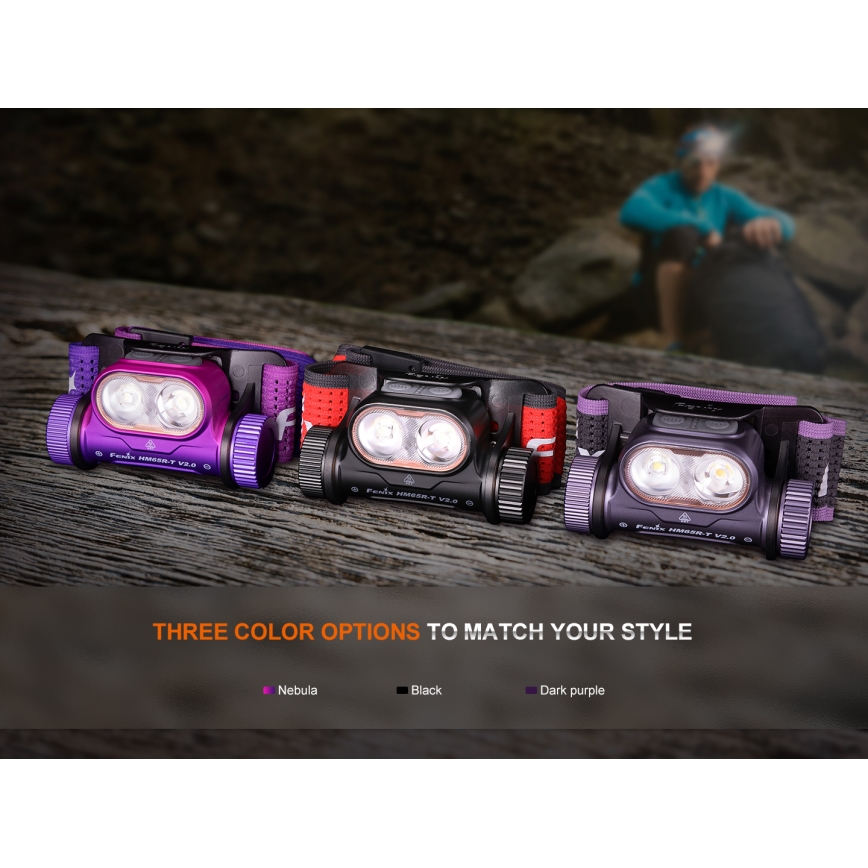 Fenix HM65RTV20BLC- LED Himmennettävä ladattava otsalamppu LED/USB/2xCR123A IP68 3400 mAh musta/oranssi