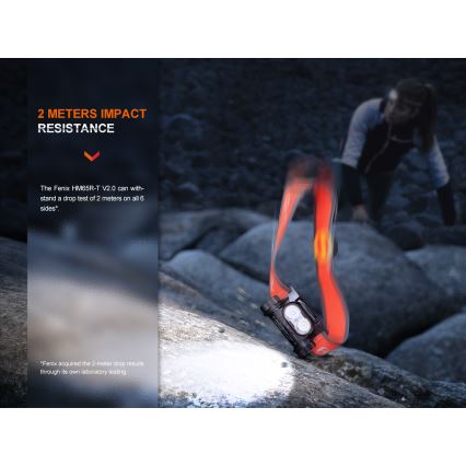 Fenix HM65RTV20BLC- LED Himmennettävä ladattava otsalamppu LED/USB/2xCR123A IP68 3400 mAh musta/oranssi