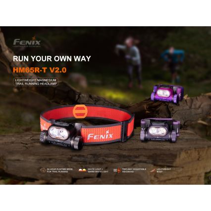Fenix HM65RTV20PRP - LED Himmennettävä ladattava otsalamppu LED/USB/2xCR123A IP68 1600 lm 300h 3400 mAh musta/violetti