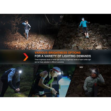 Fenix HM65RTV20PRP - LED Himmennettävä ladattava otsalamppu LED/USB/2xCR123A IP68 1600 lm 300h 3400 mAh musta/violetti