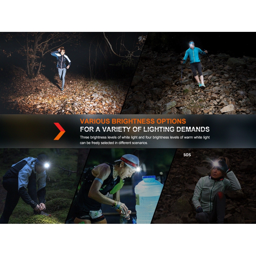 Fenix HM65RTV20PRP - LED Himmennettävä ladattava otsalamppu LED/USB/2xCR123A IP68 1600 lm 300h 3400 mAh musta/violetti