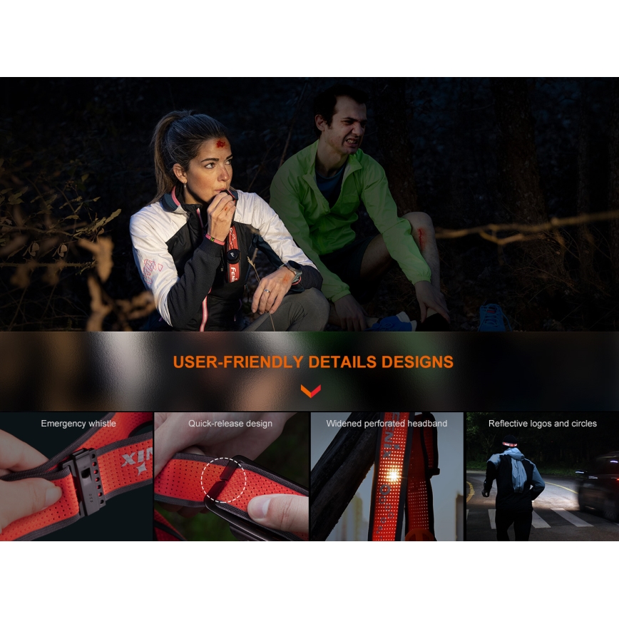 Fenix HM65RTV20PRP - LED Himmennettävä ladattava otsalamppu LED/USB/2xCR123A IP68 1600 lm 300h 3400 mAh musta/violetti