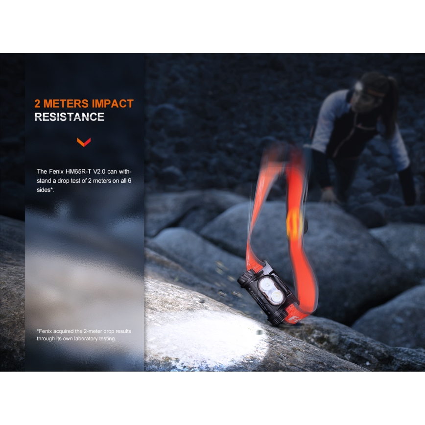 Fenix HM65RTV20PRP - LED Himmennettävä ladattava otsalamppu LED/USB/2xCR123A IP68 1600 lm 300h 3400 mAh musta/violetti