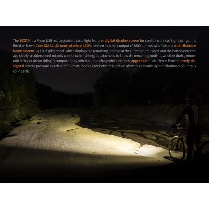 Fenix ​​BC30RV2 - LED Ladattava polkupyörän valo LED/USB IP66 1800 lm 36 tuntia