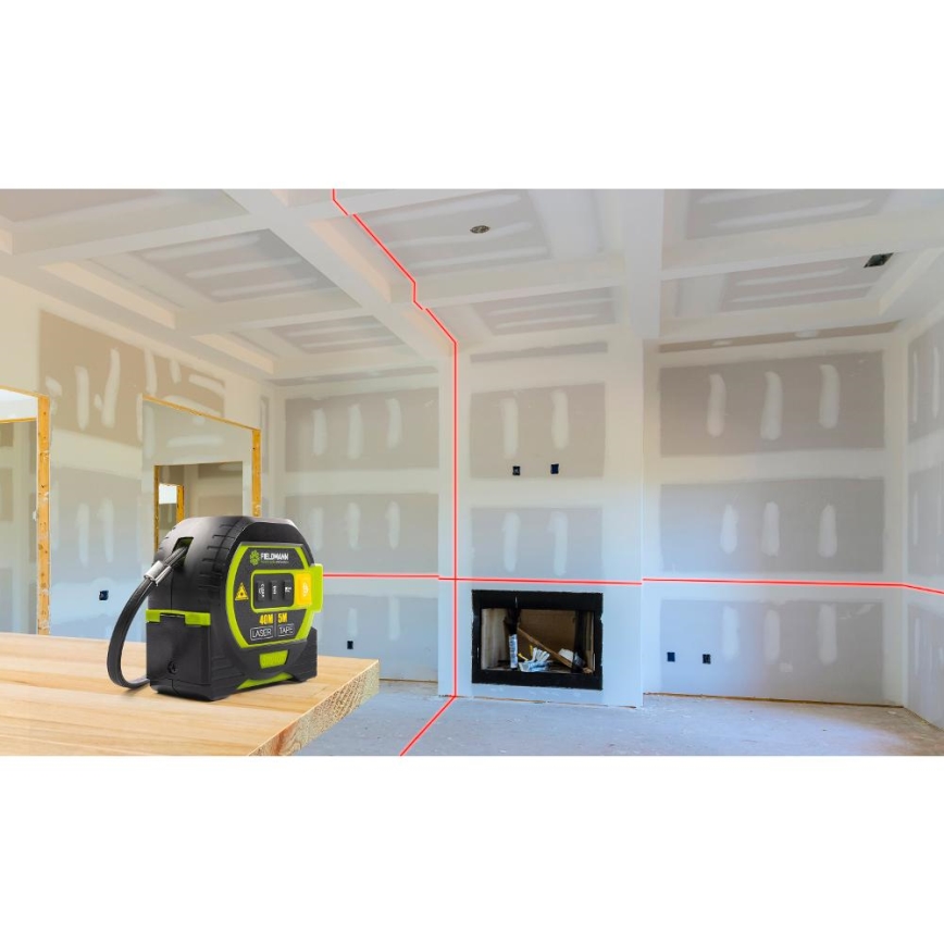 Fieldmann - Laseretäisyysmittari LED-näytöllä ja rulettimittarilla 2xAA