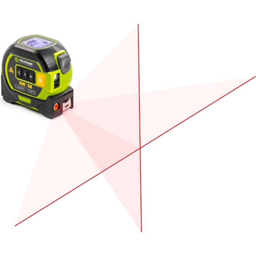 Fieldmann - Laseretäisyysmittari LED-näytöllä ja rulettimittarilla 2xAA