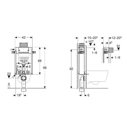 Geberit 110.010.00.1 - Kombifix 98 cm sisäänrakennettava asennuskehys seinään ripustettavalle WC:lle