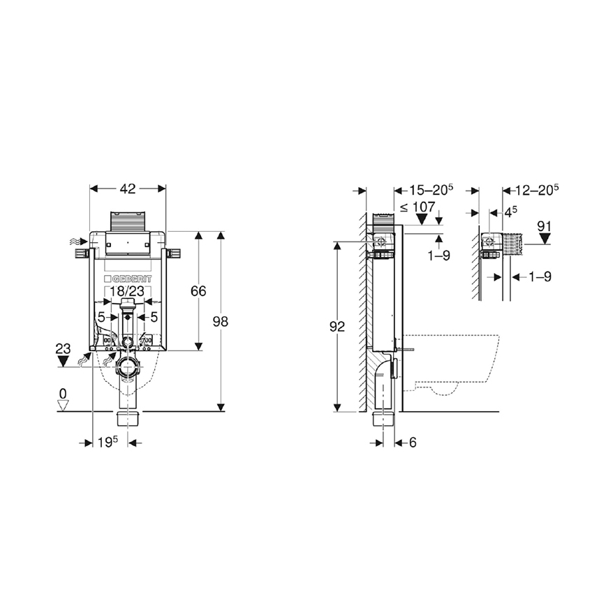 Geberit 110.010.00.1 - Kombifix 98 cm sisäänrakennettava asennuskehys seinään ripustettavalle WC:lle