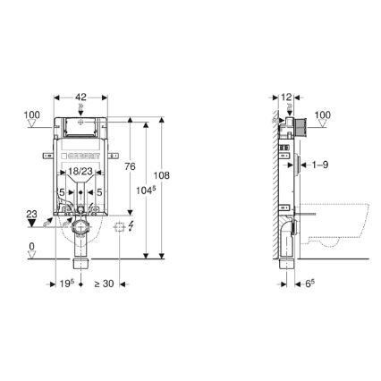 Geberit 110.302.00.5 - Sisäänrakennettava moduuli seinään kiinnitettävälle WC-istuimelle Kombifix 108 cm